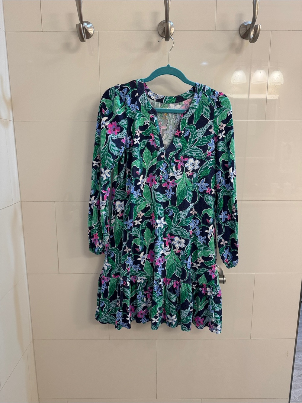 Lilly Pulitzer Navy Floral V-Neck Long Sleeve Mini Dress